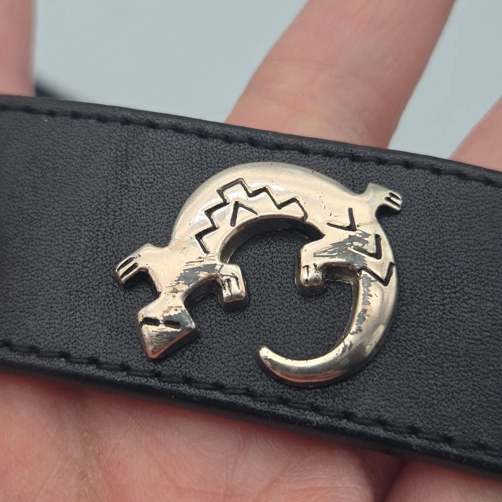 Vintage Silver Creek Black Leather Western Belt Animal Conchos Sz‎ 30 USA Made